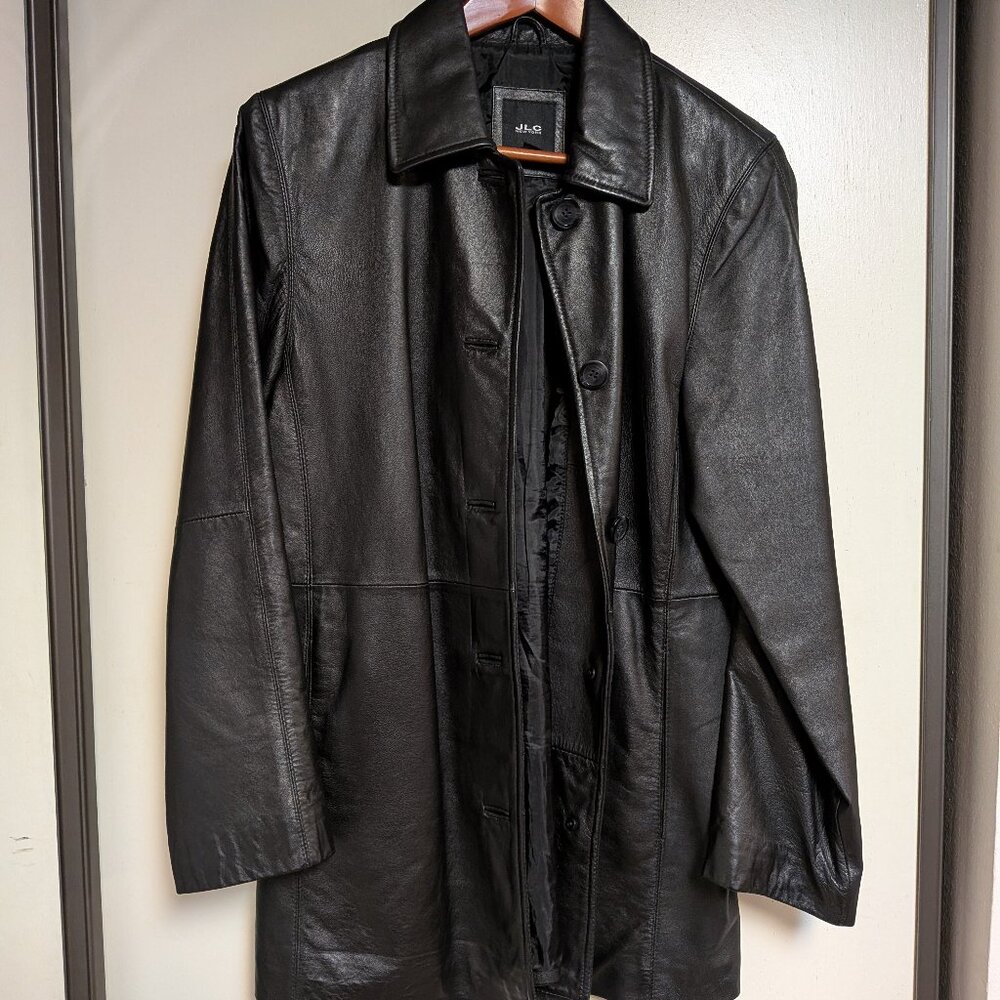 90s JLC New York Leather Jacket Coat Long - Medium